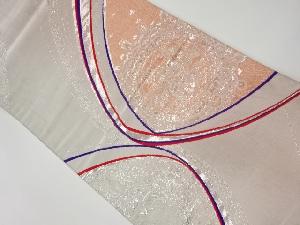 リサイクル　抽象華紋に草花模様織出し袋帯